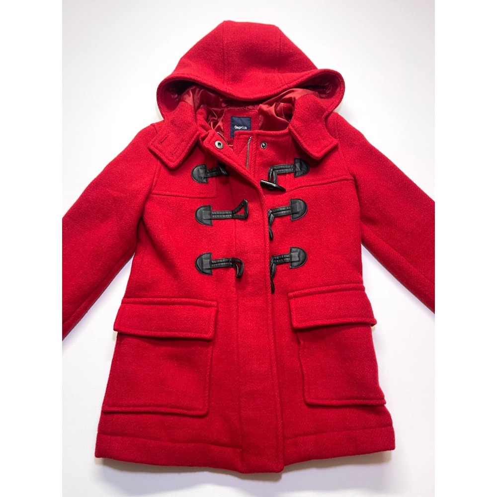 GAP Kids Red Wool Blend Hooded Duffle Coat Toggle Jacket Size S 6-7 GK98